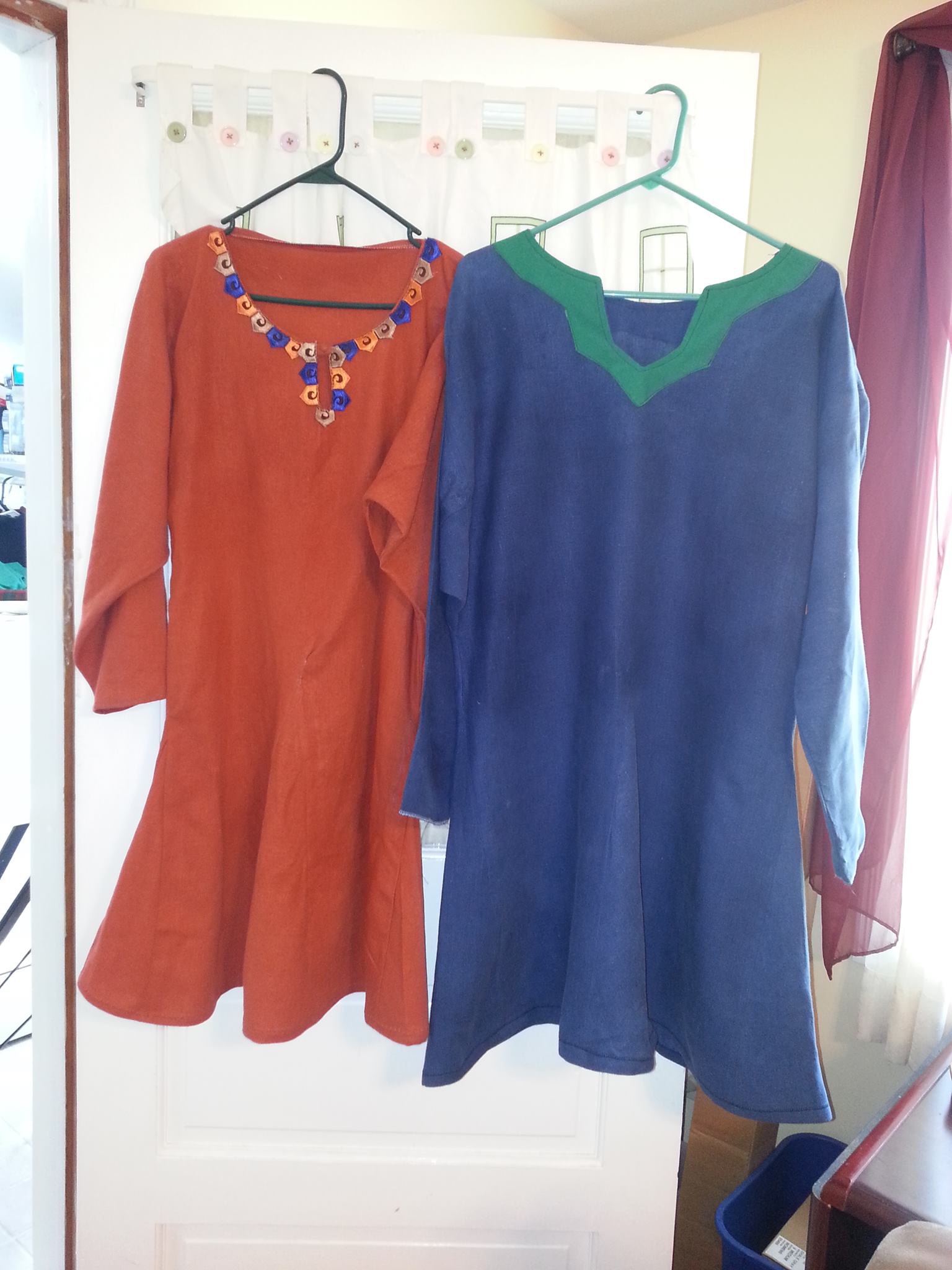 Cristina, Two Bocksten Man tunics, both in recycled Linen.