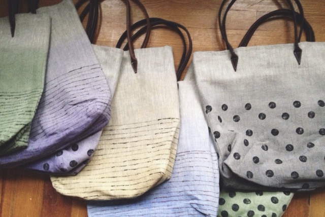 Cara, All my linen bags are hand painted with mineral pigments and hand Sewn. 