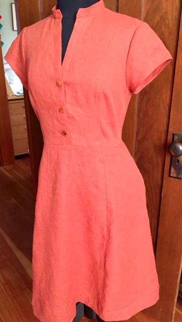 Mary, summer dress in Mecca Orange middle weight