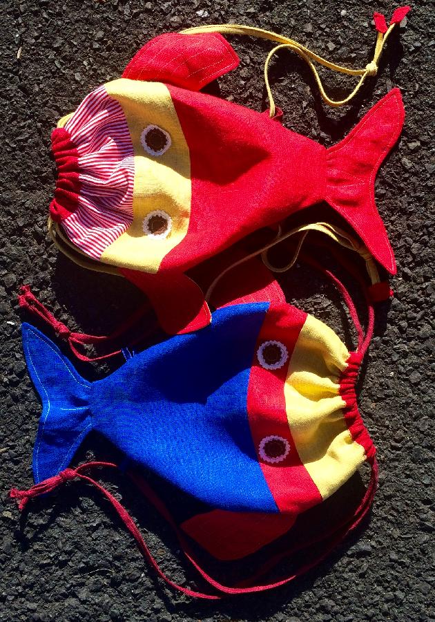 Maria, Childrens fish backpacks from linen.Multi-colored and cheerful ones makes your childs summer even...