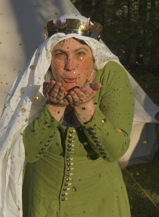 April, 14th Century Cotehardie in 4C22-Green 

hand made buttonholes and terribly comfortable!