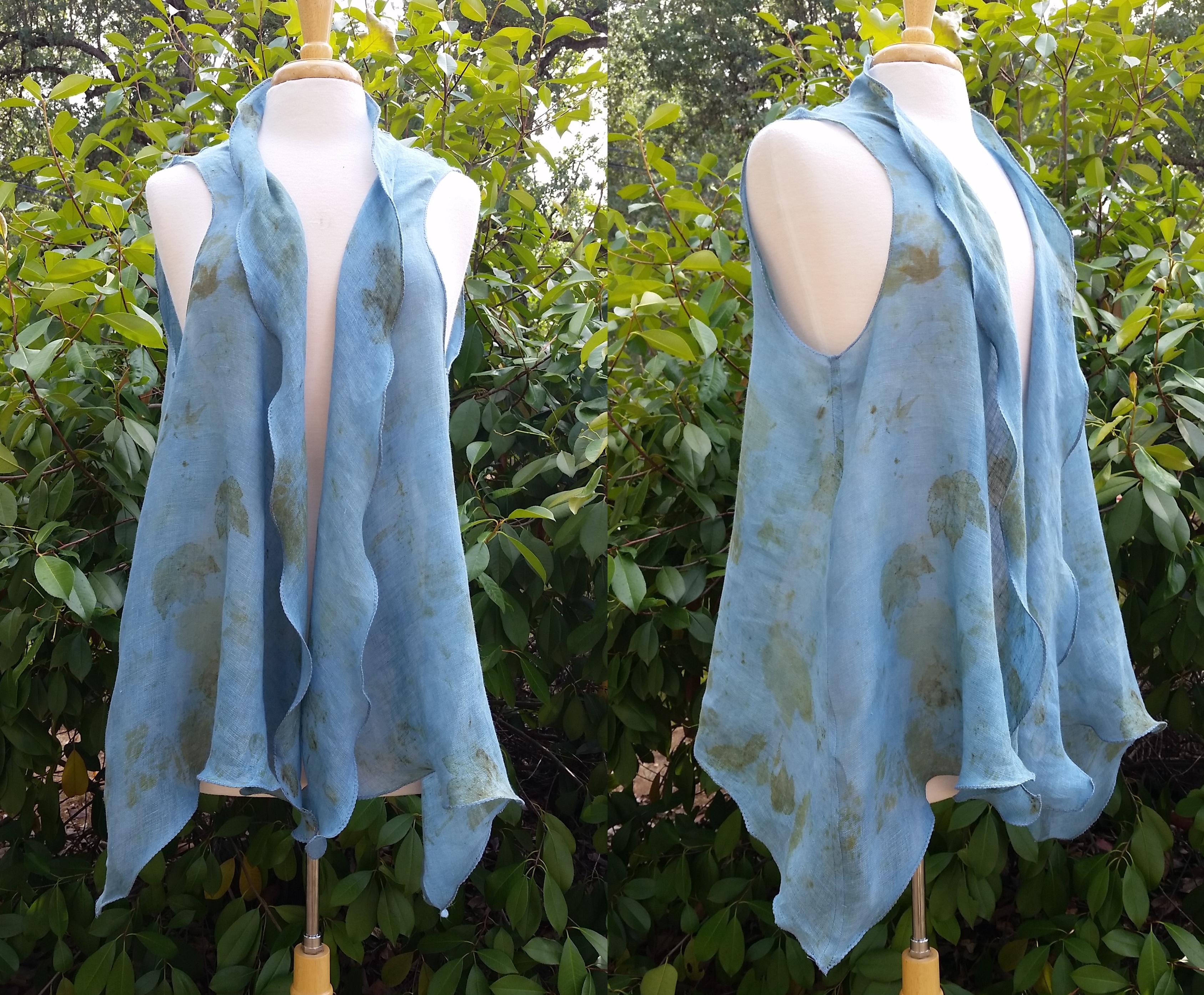 Virginia, Eco printed and Indigo dyed swing vest.   IL030 BLEACHED Softened - 100% Linen - Sheer.  Butterick P...