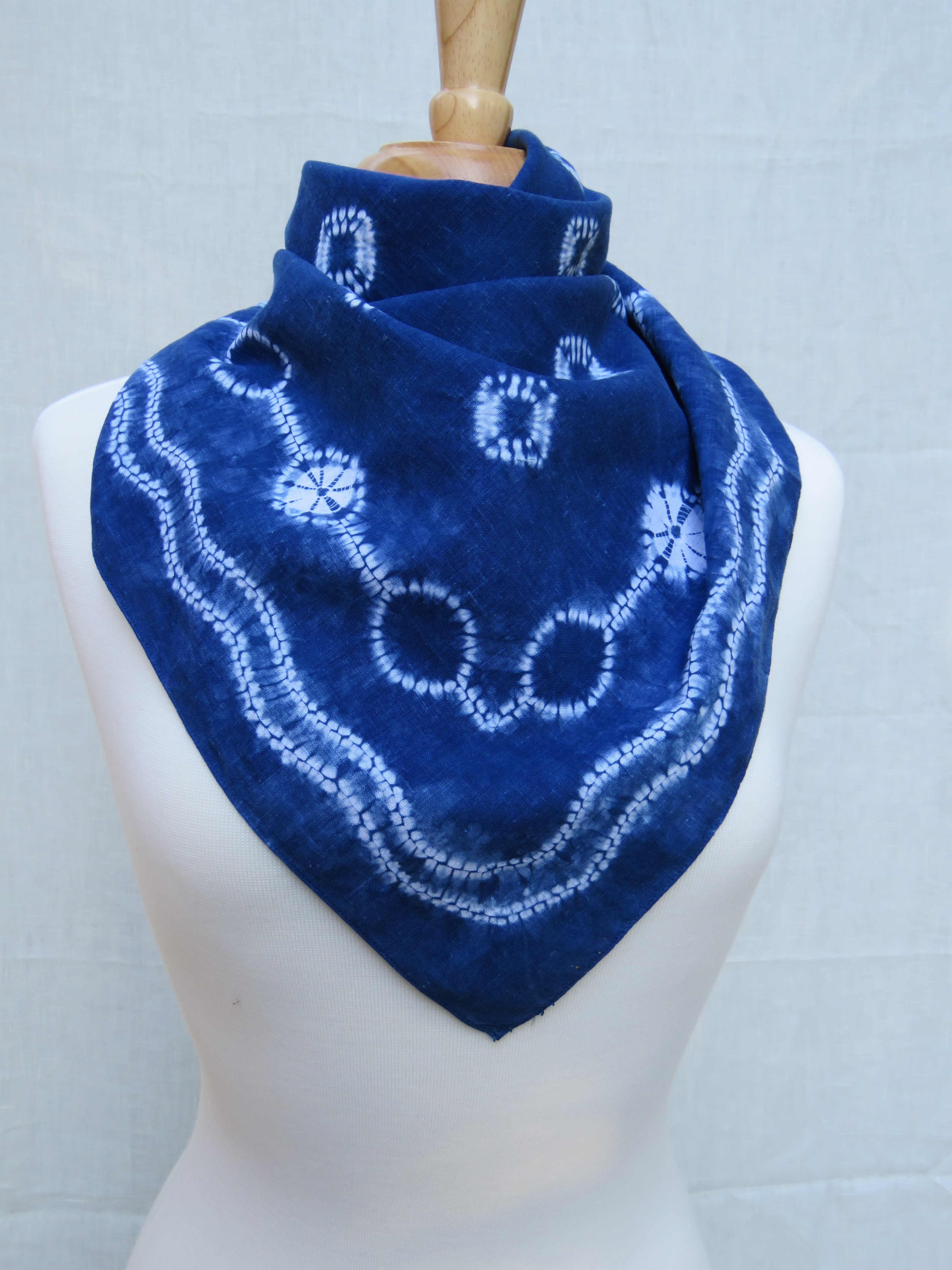 Erica, Indigo dyed shibori bandana in lightweight linen