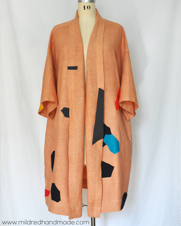 Laine, Apparel - This 100% linen robe was hand dyed with yellow onion skin natural dye for a peachy tone, t...