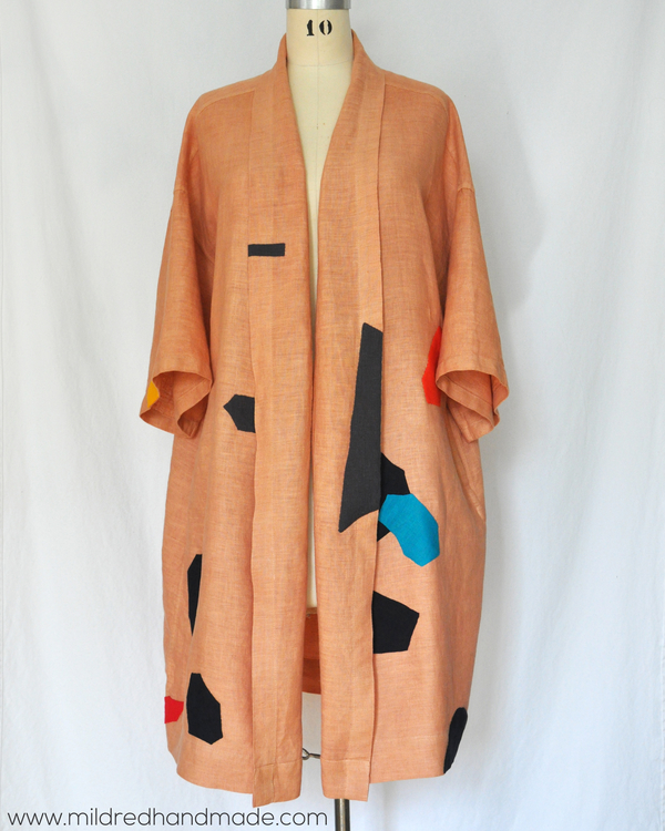 Laine, Apparel - This 100% linen robe was hand dyed with yellow onion skin natural dye for a peachy tone, t...