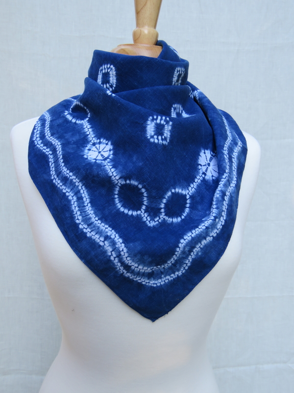 Erica, Western bandana -  Indigo dyed , shibori embellished bandana in light weight linen.  Size -25"...