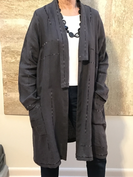 Monica, Linen coat with decorative stitching