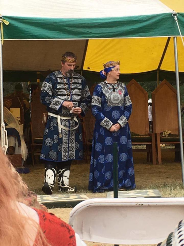 George, Block printed Rus inspired garb made for the King and Queen of the Outlands to be worn for Battlemoo...