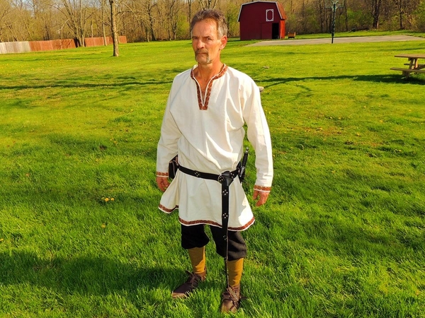 Dawn, I made this Viking style tunic with trim out of 100% linen. The pants are of linen as well. I love w...
