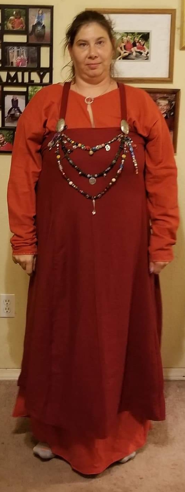 Deni, This is my interpretation of a viking apron dress and underdress (including brooches and treasure ne...