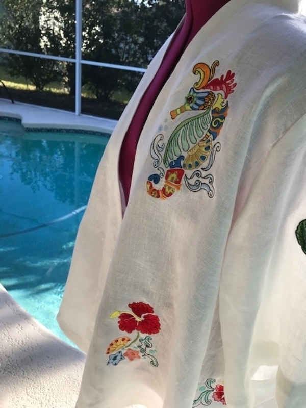 Susan A, This is A Little Somethin Jacket and used the  embroidery designs Florida Shores.  A jacket for her...