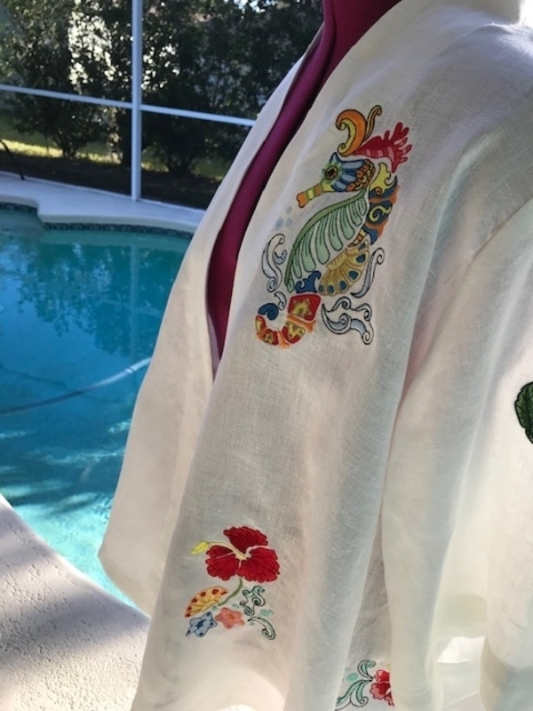 Susan A, This is A Little Somethin Jacket and used the  embroidery designs Florida Shores.  A jacket for her...