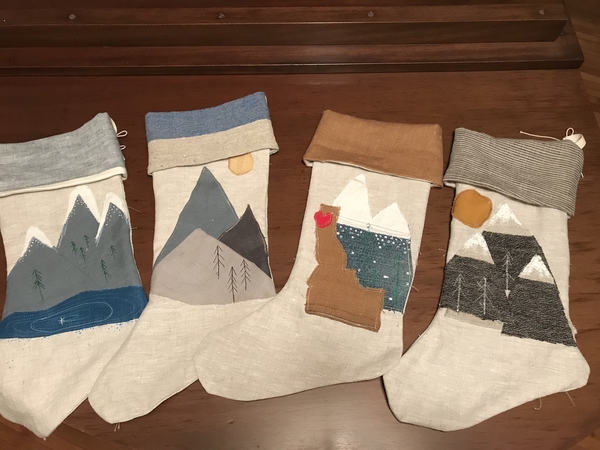 Josie, Christmas Stockings with applicade designs.