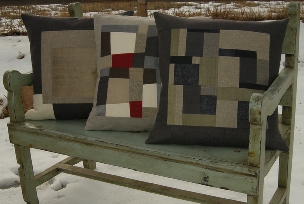 Martha, Home Decor.  These 20" decorative pillows were pieced using rustic and mid-weight linen with pi...