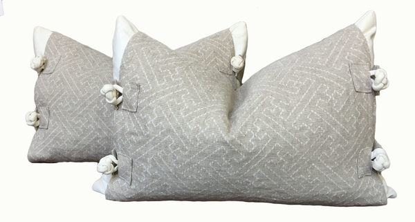 Joanna, These pillows feature white linen pillow covers wrapped with natural linen jacquard jackets which ar...