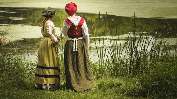 Shannon , 1574 kirtle and over skirt rear view.