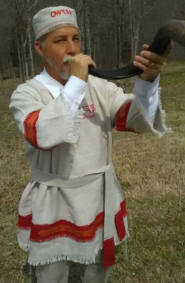 Debra, Called "Sound the Shofar" 

Tunic and belt made from mixed natural and cherry red linen. H...