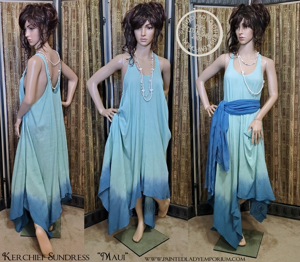Lady Faie, Kerchief Sundress &amp; Beach Coverup by Lady Faie and hand dyed in "Maui" color palet...