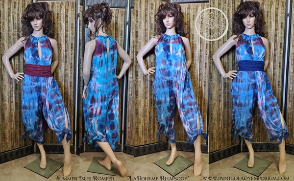 Lady Faie, Summer Isle Romper by Lady Faie and hand dyed in "LaBoheme Rhapsody" color palette.