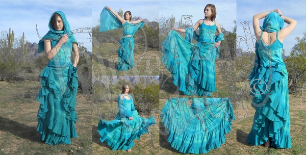 Lady Faie, 20 Yard Hem Skirt &amp; Cami Ensemble by Lady Faie hand dyed in "Caribbean Getaway" co...