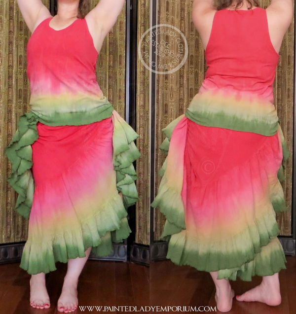 Lady Faie, 20 Yard Hem Skirt &amp; Tank ensemble by Lady Faie--hand dyed in "Juicy Watermelon" co...