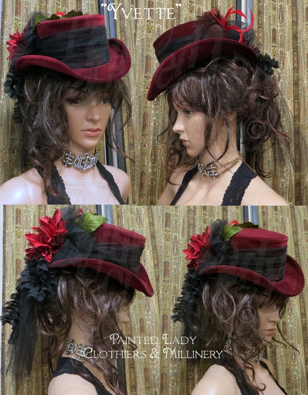 Lady Faie, "Yvette" hand dyed velveteen Top Hat by Lady Faie
