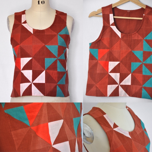 Laine, This Quilted Tank top was constructed using half square triangles cut from Fabrics Store linen colou...