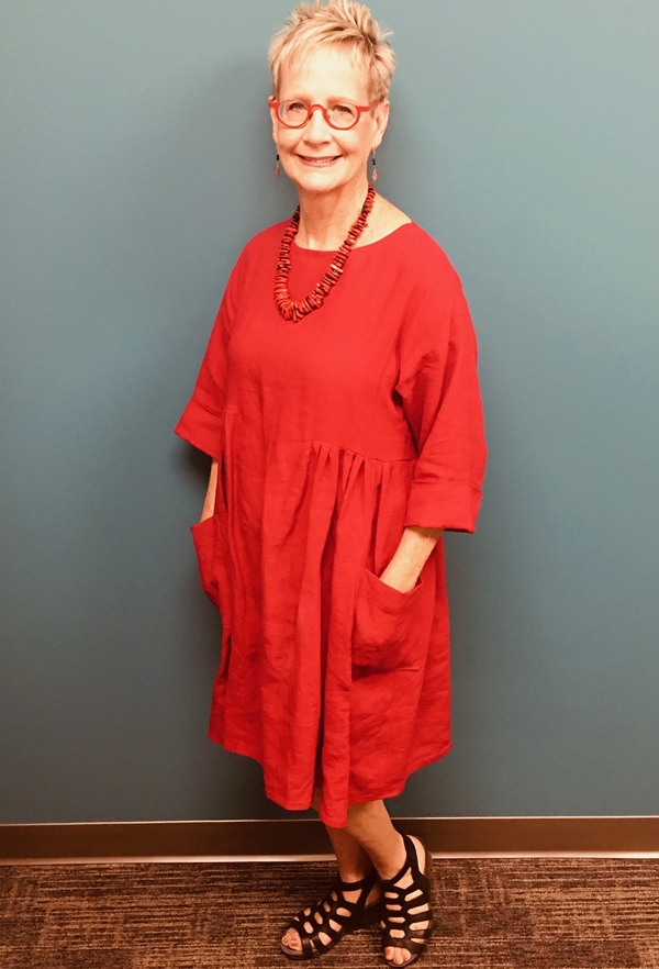 Jane Ann, Tunic dress made from Simplicity 8856 out of a crimson red linen from fabrics-store.com of course! I...