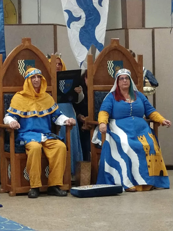 Crissy, Investiture clothing for SCA Barony of Marcaster. The main blue is Ultramarine ILO19, hood and under...