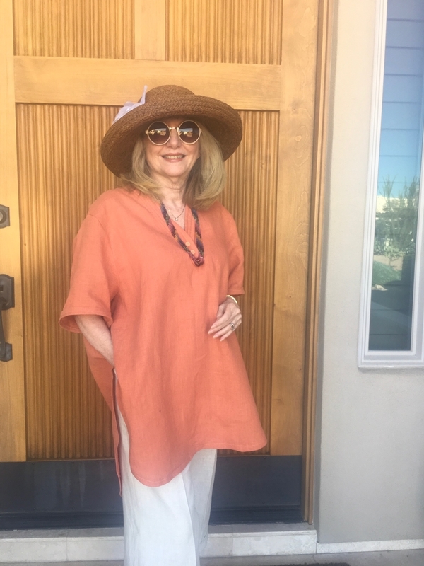 Linda, I used the Cameron short sleeve pattern in Sanguine softened linen for the top. For the slacks I use...