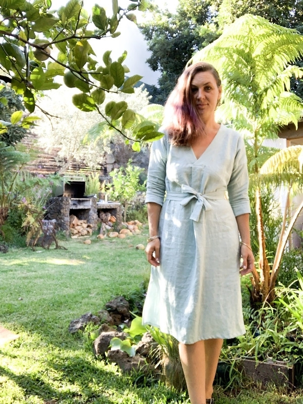 Caramiya, Self drafted linen dress made in medium weight linen with belt.