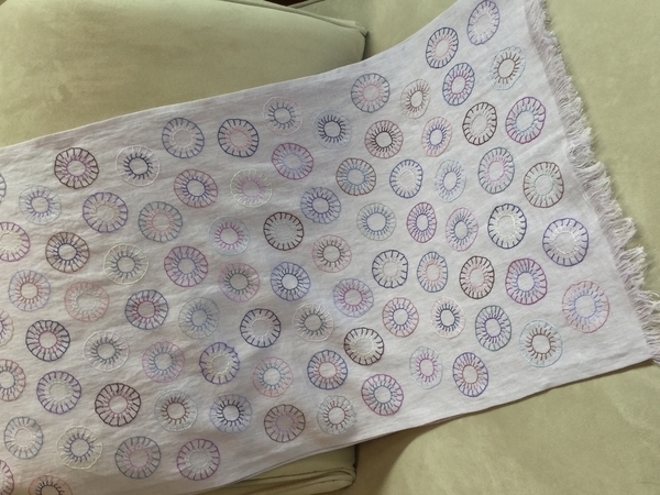 Sandra, Hand embroidered shawl made with IL020 Silver Lilac softened.