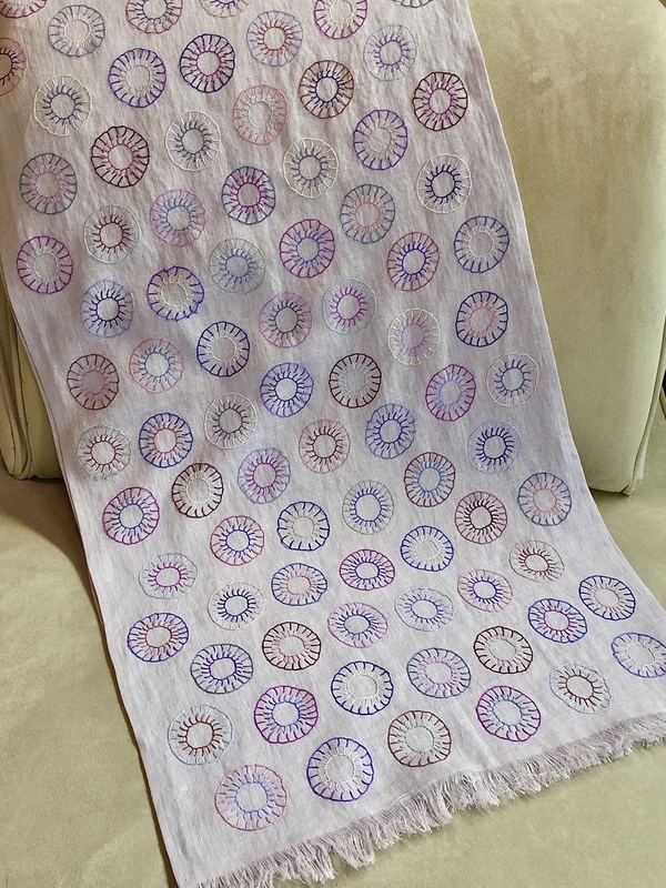 Sandra, Hand embroidered shawl made with IL020 Silver Lilac.