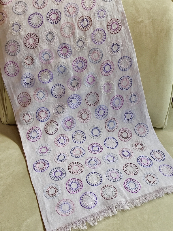 Sandra, Hand embroidered shawl made with IL020 Silver Lilac.