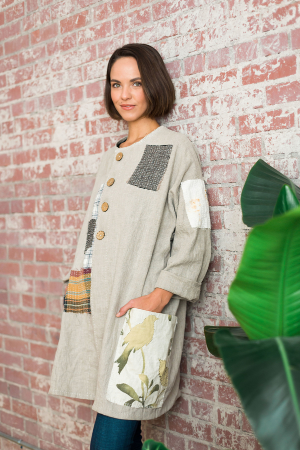 Janice, Linen tunic/jacket inspired by Japanese boro stitching.  Layers of linen hand stitched, similar to q...