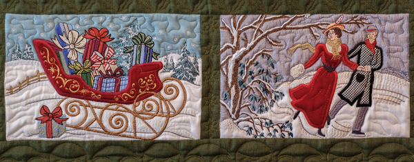 Jean, This is a close up of two scene blocks. Lots of linen and scraps from mens ties.