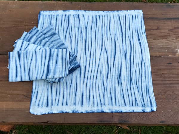 Erica, ILO19 linen napkins - bomaki shibori dyed with organic indigo