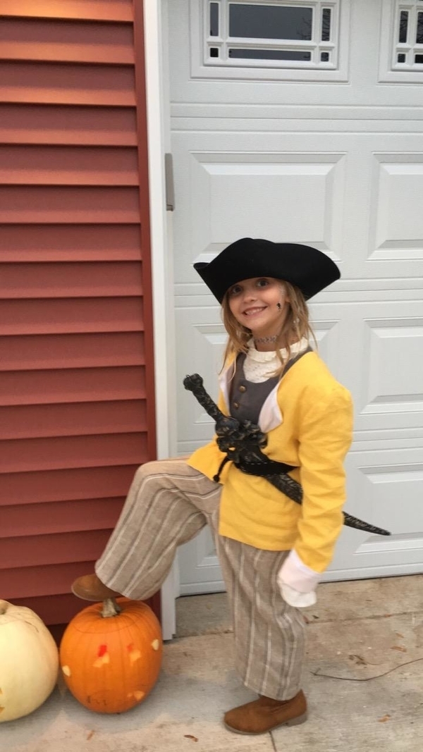 Teresa, This pirate costume includes a self lined vest in IL019 Graphite.  The lined jacket is of IL019 Mimo...