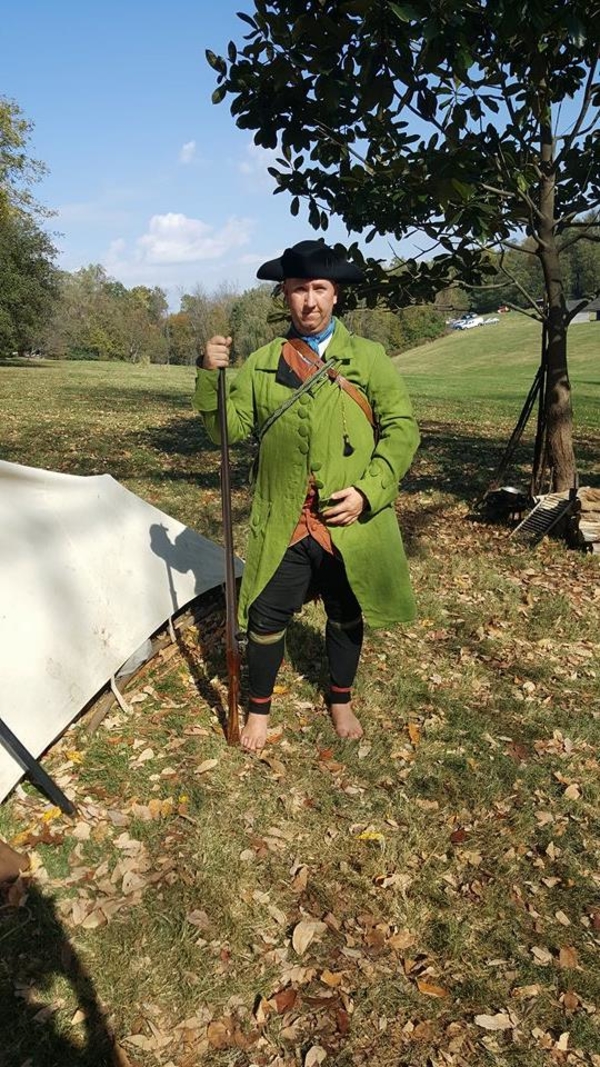 Brandon , Revolutionary War gentlemans frock coat I made of green linen from Fabric Store and mens waistcoat...