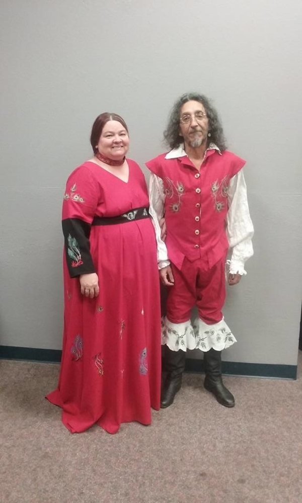 angie, these are a womans dress and a mans 16 th century  spanish outfit. both are made from red linen. t...