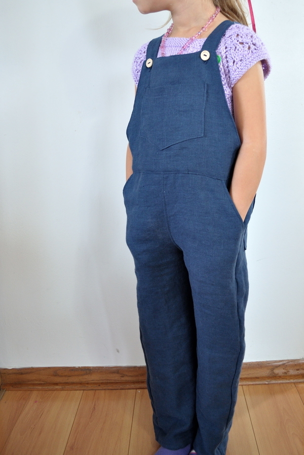 Johanna, Classic childrens overalls, made with IL019 Cobalt Softened. Bib pocket, front pockets, and back pa...