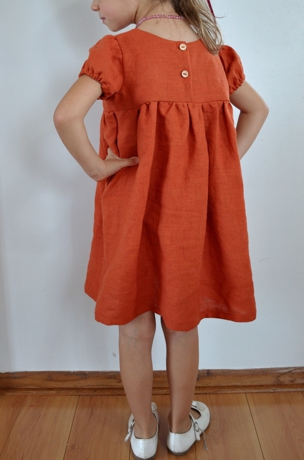 Johanna, Timeless empire waist girls dress made with IL019 Apricot Softened. Reversible, loose fitting and ai...