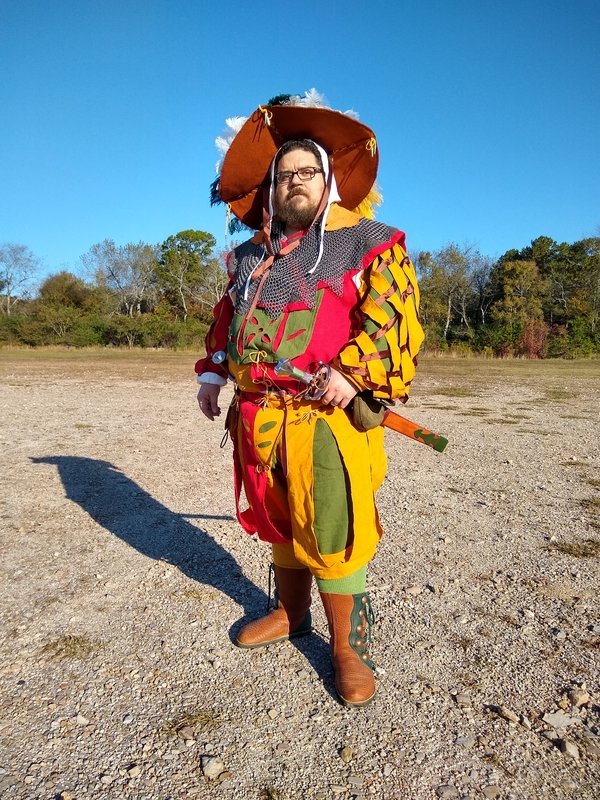 Jonathan, This is a German Landsknecht outfit I made for the Ren Faire (me in picture). It was handsewn from 8...