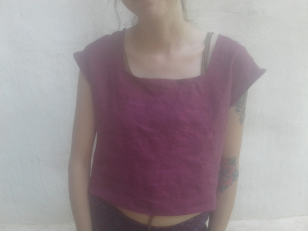 Rain, Simple crop top in medium weight wild cherry linen.