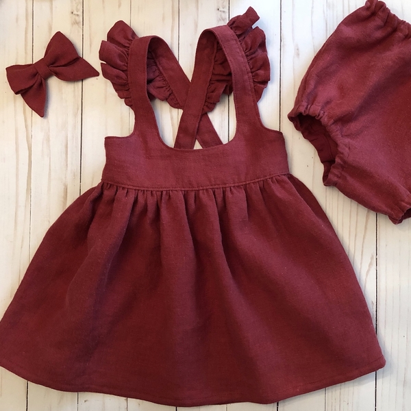 MaryBeth, Biking Red linen for a perfect little pinafore, diaper cover and hair bow for my favorite toddler....