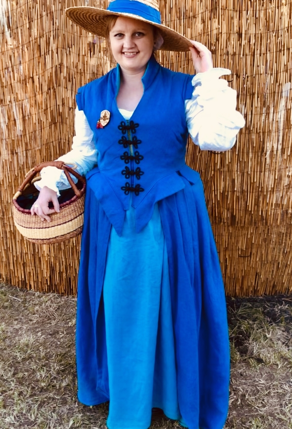 Thelma, This fun and colorful garb was made for Katie Wick, the apprentice to the chandler at the Louisiana...