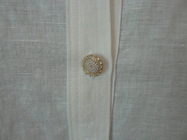 Mercedes, antique glass buttons on Lily blouse