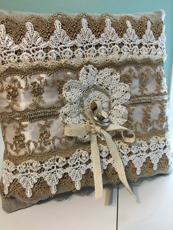 Teresa, I made this ring pillow for my Niece’s wedding. 4C22 natural. Layered will a lot of lace. She loves...