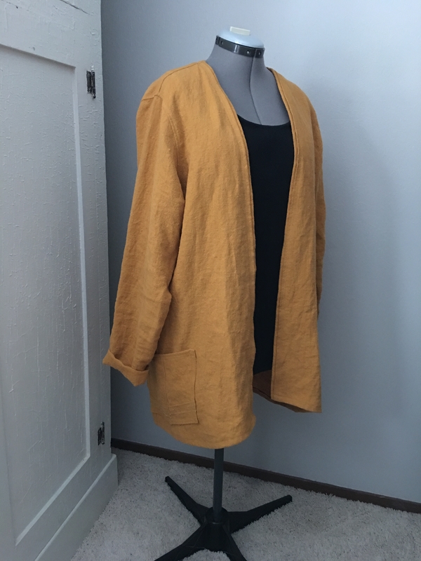 Peggy, Gold 4C22 cardigan looks great with black leggings and boots. Warm but not too warm... soft and drap...