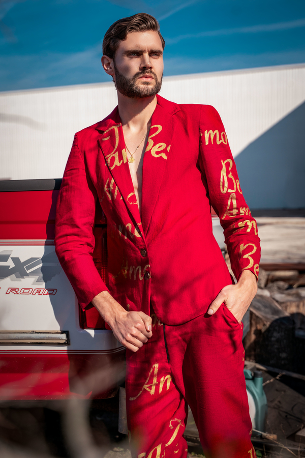 Danny, My last look for my senior collection, consisted of a fully lined Linen Suit. This suit has silk scr...
